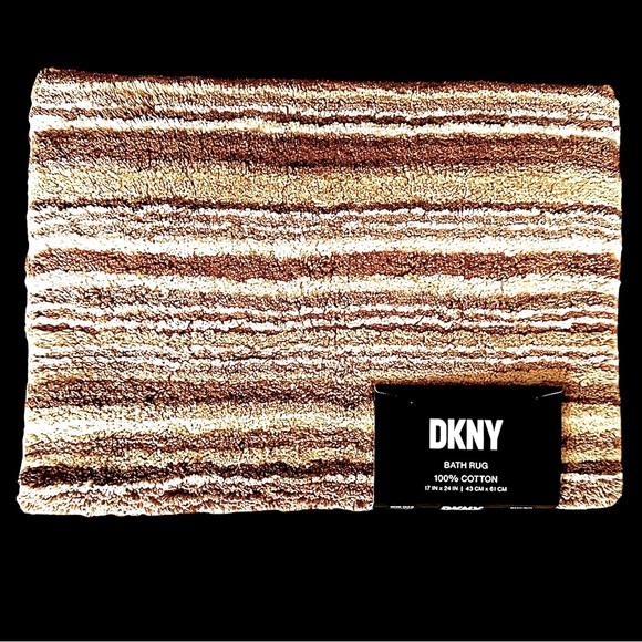 Dkny Other - DKNY 17 X 24” Bath Mat Rug Brown Tones & White 100% Cotton NEW WITH TAGS